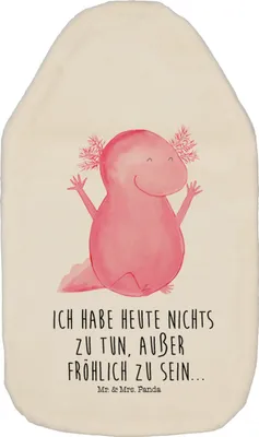 Produktbild von Mr. & Mrs. Panda Wärmflasche Axolotl Hurra - Weiß - Geschenk, Bettflasche, Motivation, Plüsch, Lurch, mit Bezug, Wärmekissen, Freude, Wärmflaschen