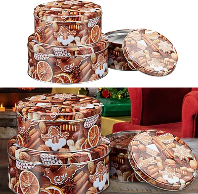 Produktbild von Gebäckdose "Pfefferkuchen" rund 3er Set Weihnachtskekse Weihnachtsgebäck Keksdose Dose Weihnachtsdose