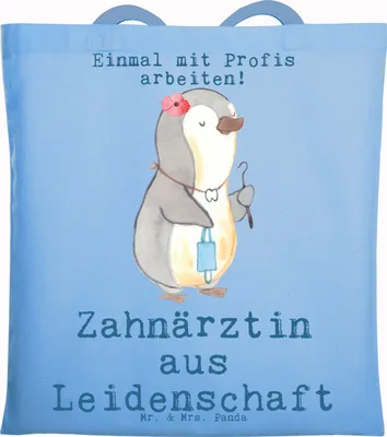 Produktbild von Mr. & Mrs. Panda Tote Bag Zahnärztin Leidenschaft - Sky Blue - Geschenk, Laptoptasche, Unitasche, festivaltasche, Tasche, Einkaufstüte