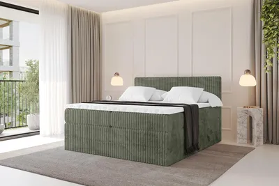 Produktbild von ALTDECOR Boxspringbett  - TOLO KING 160x200 Cord - Olive - Komplett-Set mit H3 und H4 Matratzen und Topper, Polsterbett mit Bettkästen, Lattenrost, Bett mit Stauraum, Doppelbett, Boxbett