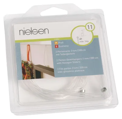 Produktbild von nielsen Perlonseil 2m inkl. Tellergleiter für Galerieschiene (2 Stück/Packung)