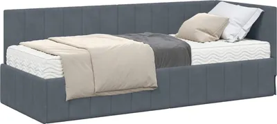 Produktbild von vidaXL Eckbettgestell mit Matratze mit Kopfteil 2 pcs Grau Samt