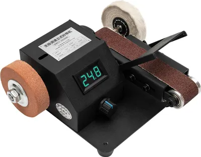 Image de Mini ponceuse à bande électrique - Affûteuse - 350 W - 0-10.000 tr/min - bande 30×380 mm - 110 V - pour aiguiser les couteaux - 10 bandes abrasives incluses - noir