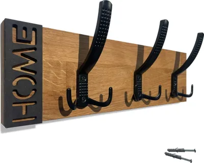 Produktbild von FLEXISTYLE Kleiderhaken Modern Oak wand Wandgarderobe Garderobe Holz Eiche design Lamellen paneele Schwarz modern natur 3 Dimensionen (Eiche, 40cm)