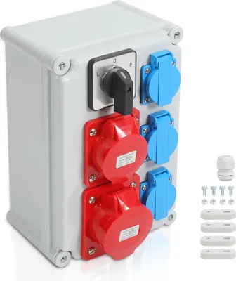 Immagine prodotto di Distributore di corrente da cantiere Hengda Distributore di corrente a parete Presa CEE 1X32A 1X16A 3x230V con interruttore a camme L-0-P e MCB Schuko