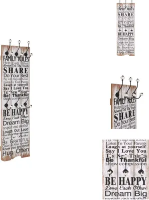 Obrázok produktu pre vidaXL Nástenný vešiak so 6 háčikmi 120 x 40 cm "FAMILY RULES" - Háčiky a vešiaky na kabáty