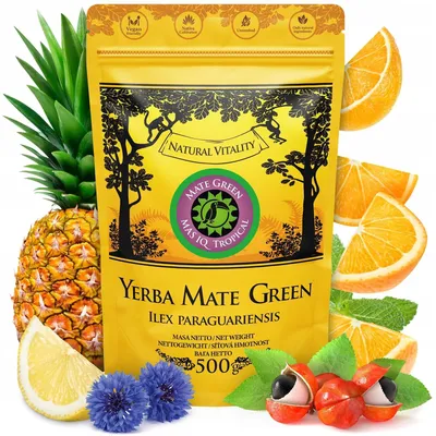 Produktbild von Yerba Mate Green Mas IQ Tropical 500g - Brasilianischer fruchtiges Mate Tee - Ananas und Zitronenschalen -Vegan, Glutenfrei -Yerba Mate Tee loose leaf