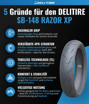 Produktbild von Satz DELI SB-148 Reifen 100/90-12, 120/80-12