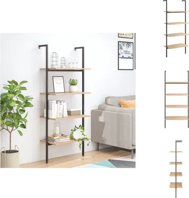 Produktbild von vidaXL Leiterregal mit 4 Böden Hellbraun und Schwarz 64x35x152,5 cm -  Bücherregale & Bücherschränke