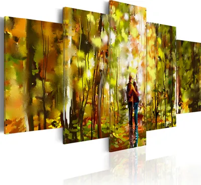 Produktbild von Leinwandbilder Paar 200x100 cm Vlies Leinwandbild 5 tlg Kunstdruck modern Wandbilder XXL Wanddekoration Design Wand Bild - Liebe Natur Wald wie gemalt 0108-7