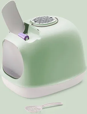 Produktbild von Famanu Katzenklo Hygienisch mit Deckel - Grün/Weiß