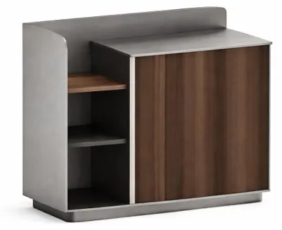Image de Buffet avec étagères en bois et portes coulissantes, au design moderne