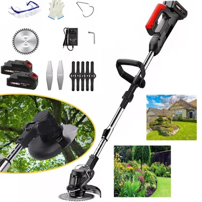 Produktbild von 3-in-1 Akku Rasentrimmer, Elektro Rasenmäher mit Teleskopstiel 90-125cm, 90° Verstellbarer Schneidkopf, 3 Messer für Garten