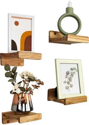 Image de Étagères rustiques en bois, lot de 4, 13 cm, couleur naturelle, décoration murale