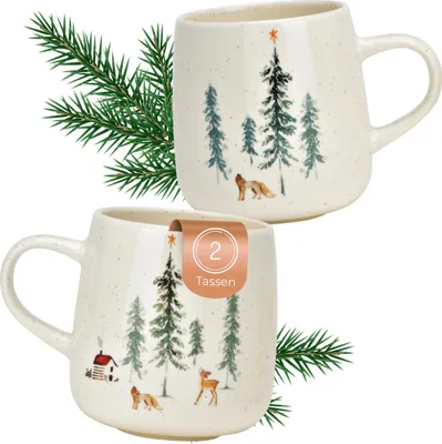 Produktbild von Weihnachtstassen Set Waldlandschaft, Kaffeetassen 500 ml