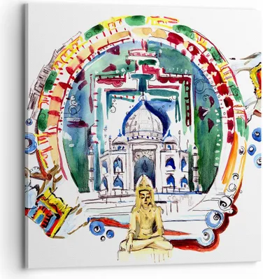 Produktbild von Bild auf Leinwand - Leinwandbild - Elefanten Indien Religion Kultur - 70x70cm - Wand Bild - Wanddeko - Leinwanddruck - Bilder - Kunstdruck - Wanddekoration - Leinwand bilder - Wandkunst - AC70x70-2980