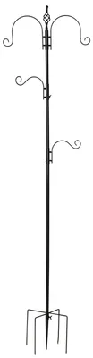 Produktbild von Vogelfutterstation - Futterplatz Garten - Höhe 208 cm - 4 Haken & Futterschalen - Vogelbad - Edelstahl - Schwarz