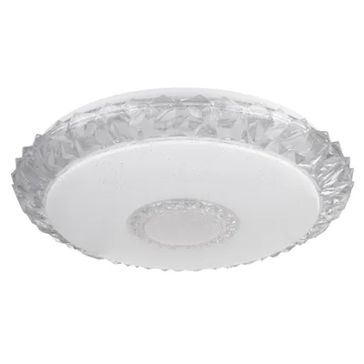 A white LED ceiling light with a faceted clear plastic trim, shown from a slightly angled top-down view against a white background.