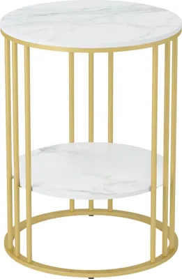 Zdjęcie produktu dla Okrągły stolik pomocniczy Malito – stolik salonowy – salon – wygląd marmuru biały – stolik pomocniczy – 40 cm