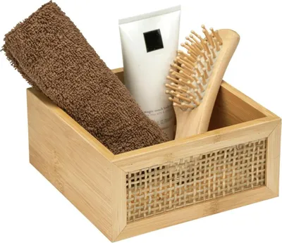 Produktbild von Badplank Allegre M - Dekorative Platte im trendigen Boho-Stil aus hochwertigem Bambus und Rattan - Praktische Aufbewahrung von Badezimmeraccessoires - 15 x 7 x 15 cm - Natur
