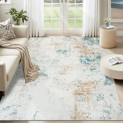 Obrázek produktu pro Koberec, rozměry 122x170 cm, béžová barva, abstraktní design, omyvatelný, vhodný do obývacího pokoje