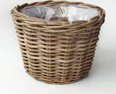 Produktbild von VAN DER LEEDEN Rattan Übertopf Grau konisch mit Folienauskleidung Ø 28 cm