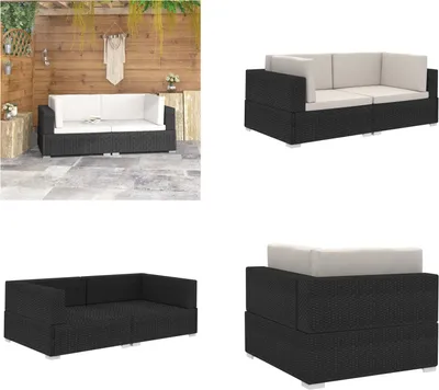 Immagine prodotto di vidaXL Divani ad angolo 2 pezzi con cuscini in poly rattan nero - Divano ad angolo - Divani ad angolo - Divano a 2 posti - Divani a 2 posti