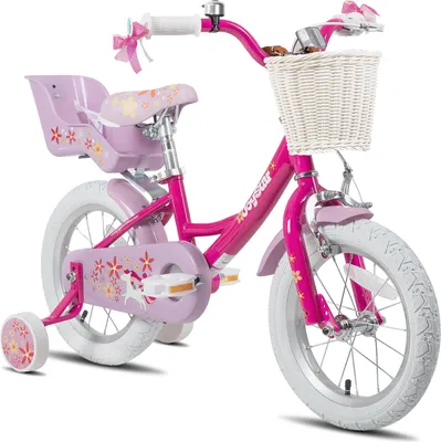 Produktbild von HILAND Joystar 16 Zoll Kinderfahrräder Mädchen mit Puppensitz, Stützräder, Korb, Schutzbleche, V-Brake-Bremsen, Magenta