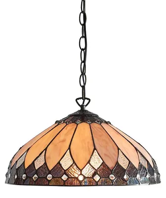 Obrázek produktu pro Závěsné vitrážové svítidlo BROOKLYN, hnědé, 1xE27x40W, sklo, rozměry: 144x40x40 cm, IP20, Tiffany