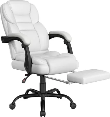 Obrázok produktu pre Ergonomická kancelárska stolička, kreslo pre manažéra s podnožkou, stolička k písaciemu stolu s nastaviteľnými opierkami rúk, počítačová stolička s vysokým operadlom, výškovo nastaviteľná, biela