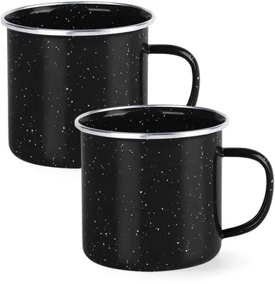 Produktbild von Unyqoos® Emaille-Becher 2er-Set 350 ml – Vintage Campingbecher aus Edelstahl, spülmaschinenfest, retro Design für Camping & Zuhause