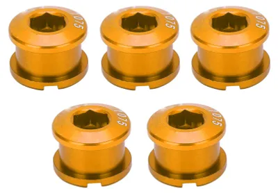 Imagen del producto de 5 piezas de tornillos individuales para plato, tuercas para bielas, tornillos para platos de aleación de aluminio para bicicleta de montaña, color dorado