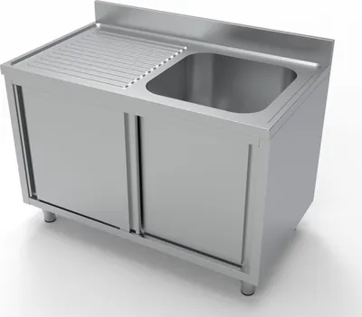 Obrázek produktu pro Skříňka pod dřez Combisteel se 2 posuvnými dveřmi, 1 umyvadlo vpravo, nerezová ocel, 1200x700x850 mm