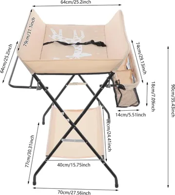 Produktbild von Baby Wickeltisch - Freistehende Wickelstation - Faltbar - 15 kg Tragkraft - Sicherheitsgurt - Ablagefach - Für 0–12 Monate - Grün
