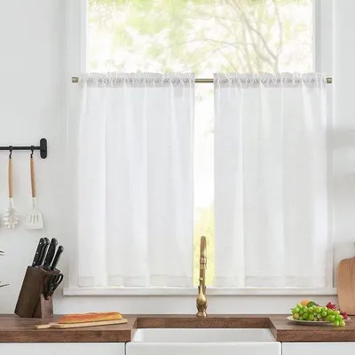 Immagine prodotto di Set di 2 tende corte Vitrage, voile semitrasparente per cucina e soggiorno, 65 x 115 cm, bianco
