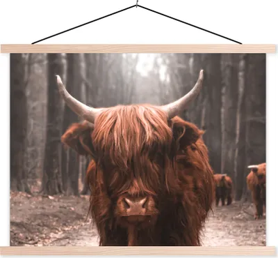Produktbild von MuchoWow® Textilposter Schottisches Hochlandrind - Tiere - Wald 40x30 cm mit holzfarbenen Rahmen - Bilder