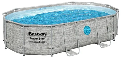 Produktbild von Power Steel™ Swim Vista Series™ Solo Pool ohne Zubehör 488 x 305 x 107 cm, Steinwand-Optik (Cremegrau), oval