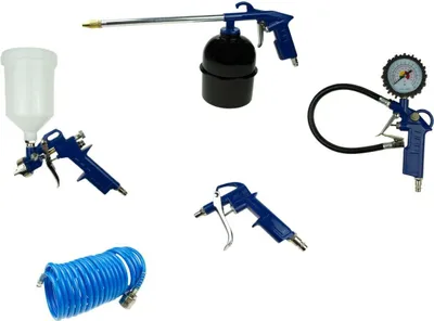 Produktbild von 5 tlg Druckluft Zubehör Set Sprühpistole Schlauch Reifenfüller Kompressor