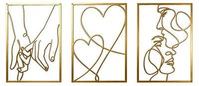 3er-Set goldene Metall-Wanddekorationen, romantische Motive, 40x30 cm