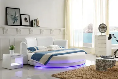 Produktbild von Designer Bett Betten Polsterbett Rundbett 200x200 Ehebett Doppelbett LED