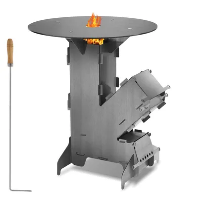 Produktbild von Jopassy Raketenofen mit Feuerstellen-Poker für Dutch Oven Campingkocher Rocket Stove Grillen Camping Hobo Holzofen Feuerplatte 50cm