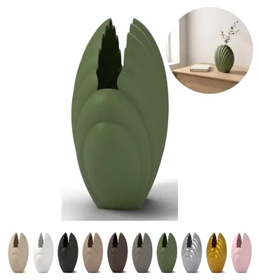 Image de Vase décoratif coquillage 13,8 cm, sculptural en PLA – Vert olive