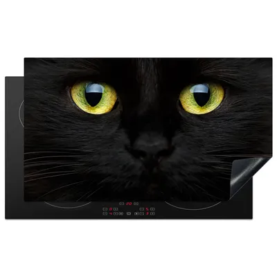 Produktbild von KitchenYeah© Herdabdeckplatte Katze - Schwarz - Tiere - Katzen , 90x52cm, Küche Deko, Glaskeramikkochfeld Herdabdeckung, Abdeckplatte fùr Kochfeld