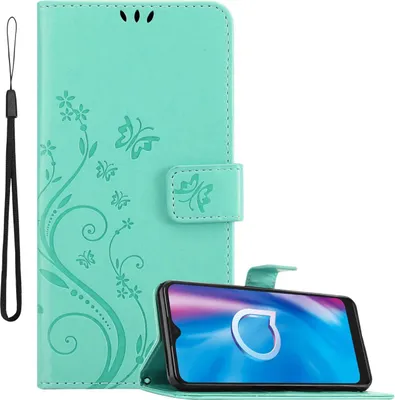 Obrázok produktu pre Kryt Cadorabo pre Alcatel 1S 2020 vo farbe FLORAL TURQUOISE ochranný kryt v kvetinovom dizajne s magnetickým zatváraním, funkciou stojana a slotmi na karty flipové puzdro kvetinový obal puzdro na mobilný telefón flipové puzdro typu kniha