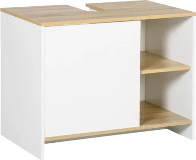 Image de Armoire de salle de bain - Meuble sous lavabo - Avec compartiment et porte - 77×45×60 cm - A monter soi-même - Blanc naturel