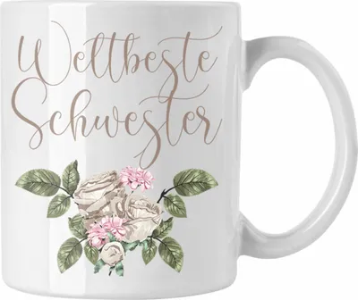 Produktbild von Trendation - Weltbeste Schwester Tasse Geschenk Schwesterherz Lustiger Spruch Geburtstag Schwester (Weiß)