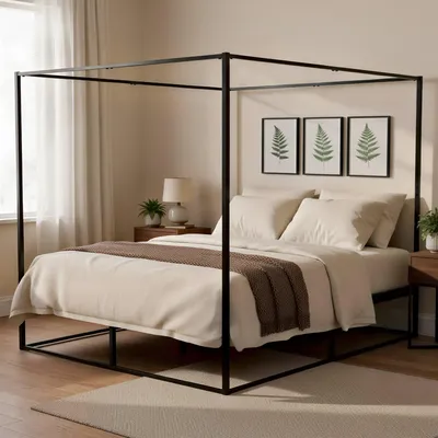 Zdjęcie produktu dla Łóżko Himmelbett Batoni - rama łóżka metalowa | Kolor: czarny | Wymiary: 185x206x180 cm