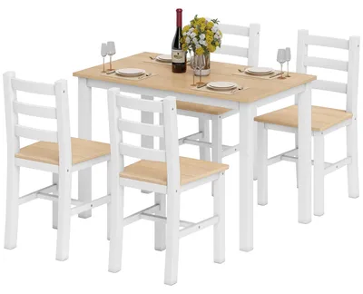 Produktbild von HOMCOM Esstisch mit 4 Stühlen Essgruppe mit Rechteckig Holztisch für Küche Natur