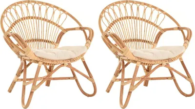Zdjęcie produktu dla KRINES HOME Zestaw 2 krzeseł wiklinowych śródziemnomorski fotel rattanowy do salonu naturalny rattanowy fotel wiklinowy z podłokietnikami ogród zimowy (Tropic)