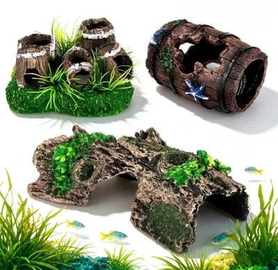 Aquarium Dekoration, 3er Set Höhlen Baumstamm